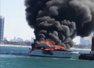 യോട്ടിനു തീപിടിച്ചു; 3 പേരെ രക്ഷപ്പെടുത്തി