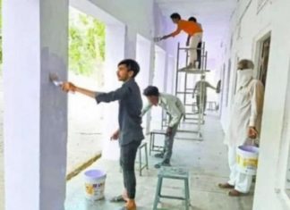 ക്വാറന്റീനില് കഴിയുന്ന സ്കൂള് കെട്ടിടം പെയിന്റടിച്ച് മാതൃകയായി ഒരു സംഘം അതിഥി തൊഴിലാളികള്