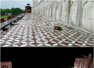 വെള്ളിയാഴ്ച രാത്രിയുണ്ടായ ശക്തമായ മഴയിലും മിന്നലിലും താജ്മഹലിന് കേടുപാടുകള് സംഭവിച്ചു