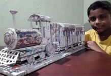 ന്യൂസ്പേപ്പര്, പശ പിന്നെ മൂന്നു ദിവസം; അദ്വൈത് തയാറാക്കി സൂപ്പര് ‘തീവണ്ടി’, പ്രശംസിച്ച് ഇന്ത്യന് റെയില്വേ