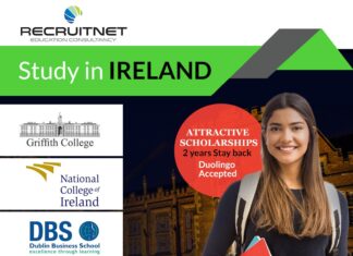 അയർലണ്ടിലെ വിദ്യാഭാസത്തിന് IELTS ന് പകരം Duolingo ഇംഗ്ലീഷ് ടെസ്റ്റ് മതിയാവും, അഡ്മിഷനുകള്ക്കും വിദ്യാഭ്യാസ വിസാ കാര്യങ്ങള്ക്കും,Recruitnet-മായി ബന്ധപ്പെടാവുന്നതാണ്.