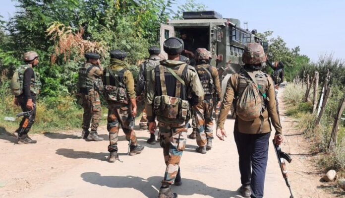 Pulwama: Army personnel carry out cordon and search operation after a soldier was killed while another was injured as they brought down a terrorist in a fierce encounter in South Kashmir's Pulwama district on Aug 12, 2020. (Photo: IANS)