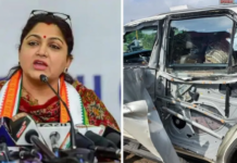 ബിജെപി നേതാവ് ഖുഷ്ബു സഞ്ചരിച്ച കാർ അപകടത്തില്പ്പെട്ടു