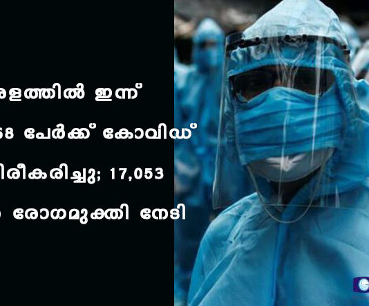കേരളത്തിൽ ഇന്ന് 41,668 പേര്ക്ക് കോവിഡ് സ്ഥിരീകരിച്ചു; 17,053 പേര് രോഗമുക്തി നേടി