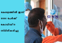 കേരളത്തിൽ ഇന്ന് 9066 പേര്ക്ക് കോവിഡ്-19 സ്ഥിരീകരിച്ചു