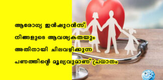 ആരോഗ്യ ഇൻഷുറൻസ്; ആവശ്യകതയും അതിനായി ചിലവഴിക്കുന്ന പണത്തിന്റെ മൂല്യവും അറിയുക