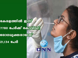 കേരളത്തില് ഇന്ന് 7780 പേര്ക്ക് കോവിഡ്; രോഗമുക്തരായത് 21,134 പേര്