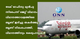 ടേക് ഓഫിനു മുൻപു സ്പൈസ് ജെറ്റ് വിമാനം വിമാനത്താവളത്തിലെ തൂണ് ഇടിച്ചു തകർത്തു; തൂണ് നിലംപൊത്തി, വിമാനത്തിനും കേടുപാടുകൾ