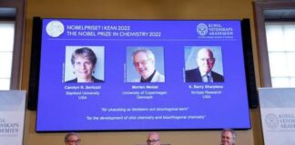 രസതന്ത്ര നൊബേല് പുരസ്കാരം ക്ലിക്ക് കെമിസ്ട്രിയിലെ ഗവേഷണങ്ങള്ക്ക്; മൂന്നുപേര് പുരസ്കാരം പങ്കിടും