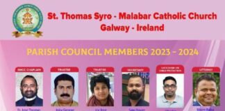 ഗോൾവേ സീറോ മലബാർ സഭയുടെ 2023-2024 വർഷത്തെ പ്രവർത്തനങ്ങൾക്കായുള്ള അത്മായ നേതൃത്വം  ചുമതല ഏറ്റെടുത്തു