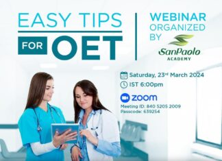 ‘EASY TIPS FOR OET’; SanPaolo Academy സംഘടിപ്പിക്കുന്ന വെബിനാർ മാർച്ച് 23ന്