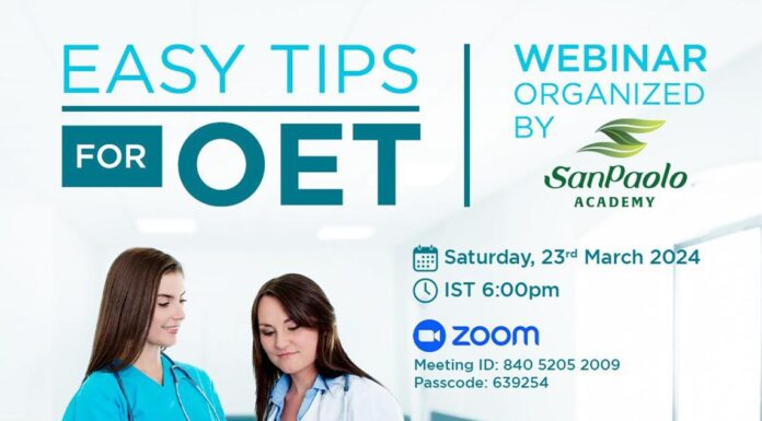 ‘EASY TIPS FOR OET’; SanPaolo Academy സംഘടിപ്പിക്കുന്ന വെബിനാർ മാർച്ച് 23ന്