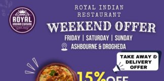 ROYAL INDIAN RESTAURANT WEEKEND OFFER; 30 യൂറോയ്ക്ക് മുകളിൽ ഓർഡർ ചെയ്താൽ 15% കിഴിവ്