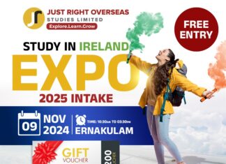 JUST RIGHT OVERSEAS STUDIES LIMITED; STUDY IN IRELAND EXPO കോട്ടയത്തും, എറണാകുളത്തും