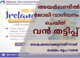 അയർലണ്ടിൽ ജോലി വാഗ്ദാനം ചെയ്തു വൻ തട്ടിപ്പ്; വ്യാജ കൺസൽട്ടൻസി ഒരാളിൽ നിന്നും കൈക്കലാക്കുന്നത് നാല് ലക്ഷം വരെ