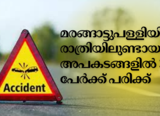 മരങ്ങാട്ടുപള്ളിയിൽ രാത്രിയിലുണ്ടായ അപകടങ്ങളിൽ 3 പേർക്ക് പരിക്ക്
