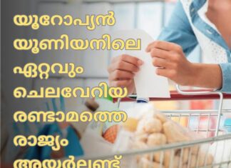 യൂറോപ്യൻ യൂണിയനിലെ ഏറ്റവും ചെലവേറിയ രണ്ടാമത്തെ രാജ്യം അയർലണ്ട്