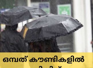 ഒമ്പത് കൗണ്ടികളിൽ മഴ മുന്നറിയിപ്പ്