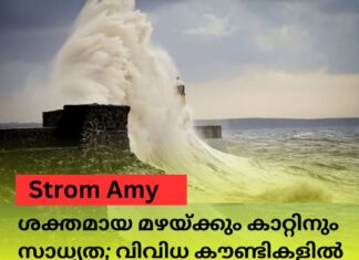 Strom Amy: ശക്തമായ മഴയ്ക്കും കാറ്റിനും സാധ്യത; വിവിധ കൗണ്ടികളിൽ യെല്ലോ അലേർട്ട്