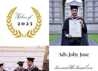 ട്രിനിറ്റി സർവ്വകലാശാലയിൽ നിന്നും എൽ.എൽ.എം. നേടി മലയാളി അഡ്വ. ജോബി ജോസ്