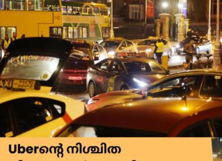Uberന്റെ നിശ്ചിത നിരക്കുകൾക്കെതിരെ ഡബ്ലിനിൽ ടാക്സി ഡ്രൈവർമാരുടെ പ്രതിഷേധം