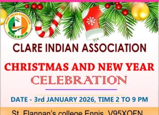 ക്ലയർ ഇന്ത്യൻ കമ്മ്യൂണിറ്റി ഒരുക്കുന്ന “ക്രിസ്മസ്- ന്യൂഇയർ ആഘോഷം” ജനുവരി 3ന്