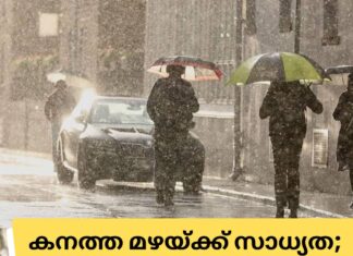 കനത്ത മഴയ്ക്ക് സാധ്യത; വിവിധ കൗണ്ടികളിൽ ഓറഞ്ച്, യെല്ലോ അലേർട്ട്
