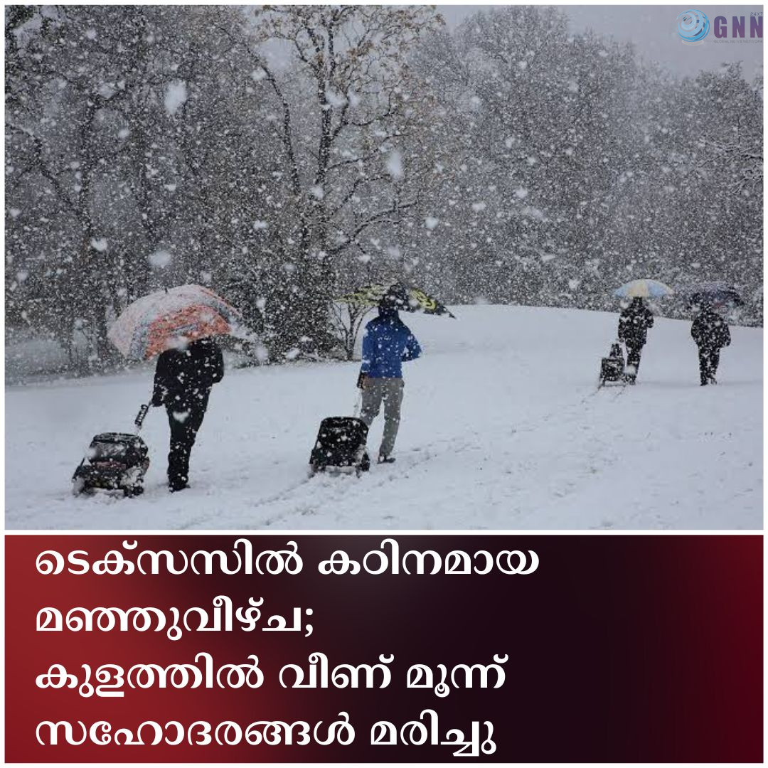 ടെക്സസിൽ കഠിനമായ മഞ്ഞുവീഴ്ച; കുളത്തിൽ വീണ് മൂന്ന് സഹോദരങ്ങൾ മരിച്ചു