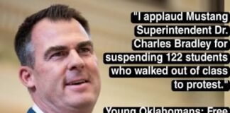 ഒക്ലഹോമയിൽ പ്രതിഷേധ സൂചകമായി ക്ലാസ് ബഹിഷ്കരിച്ച നൂറിലധികം വിദ്യാർത്ഥികളെ സസ്പെൻഡ് ചെയ്തു
