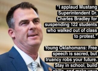 ഒക്ലഹോമയിൽ പ്രതിഷേധ സൂചകമായി ക്ലാസ് ബഹിഷ്കരിച്ച നൂറിലധികം വിദ്യാർത്ഥികളെ സസ്പെൻഡ് ചെയ്തു