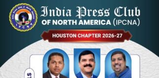 ഇന്ത്യ പ്രസ് ക്ലബ് ഓഫ് നോർത്ത് അമേരിക്ക ഹൂസ്റ്റൺ ചാപ്റ്ററിന്റെ പുതിയ ഭാരവാഹികൾ ചുമതലയേറ്റു