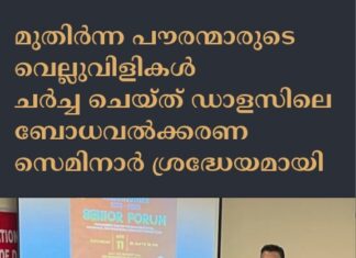 മുതിർന്ന പൗരന്മാരുടെ വെല്ലുവിളികൾ ചർച്ച ചെയ്ത് ഡാളസിലെ ബോധവൽക്കരണ സെമിനാർ ശ്രദ്ധേയമായി
