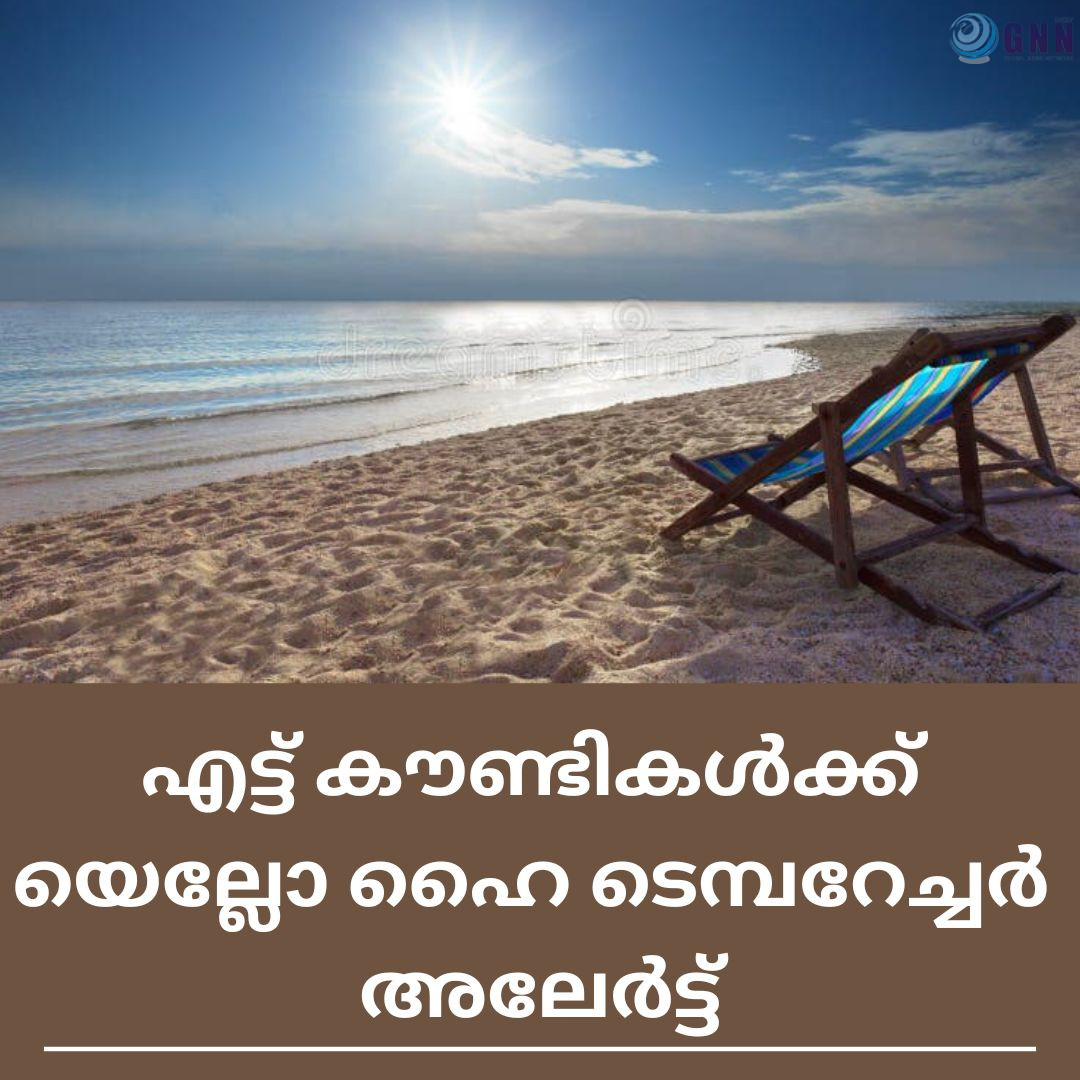 എട്ട് കൗണ്ടികൾക്ക് യെല്ലോ ഹൈ ടെമ്പറേച്ചർ അലേർട്ട്