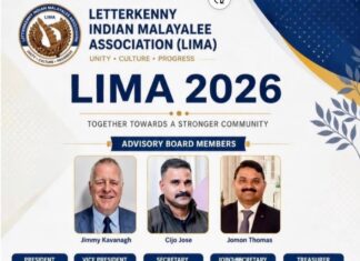 LIMA 2026: ലെറ്റർകെന്നി മലയാളി അസോസിയേഷന് പുതിയ നേതൃത്വം