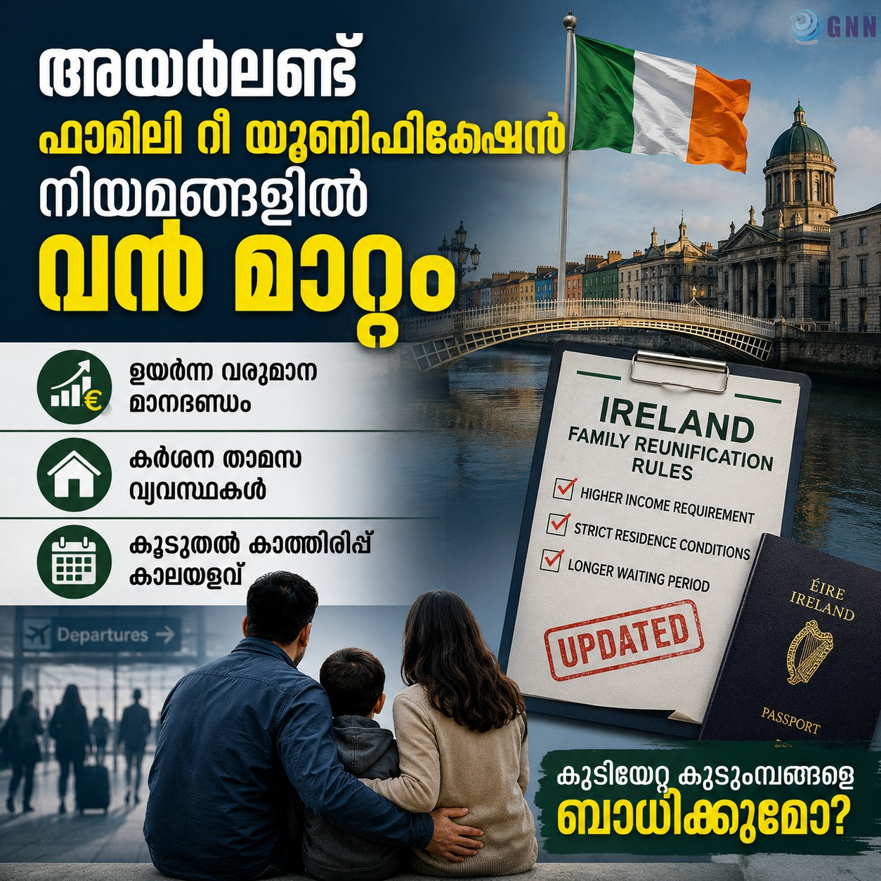 അയർലണ്ട് ഫാമിലി റീ യൂണിഫിക്കേഷൻ നിയമങ്ങളിൽ വൻ മാറ്റം; ഉയർന്ന വരുമാന മാനദണ്ഡവും കർശന താമസ വ്യവസ്ഥകളും കൂടുതൽ കാത്തിരിപ്പ് കാലയളവും കുടിയേറ്റ കുടുംബങ്ങളെ ബാധിക്കുമോ?