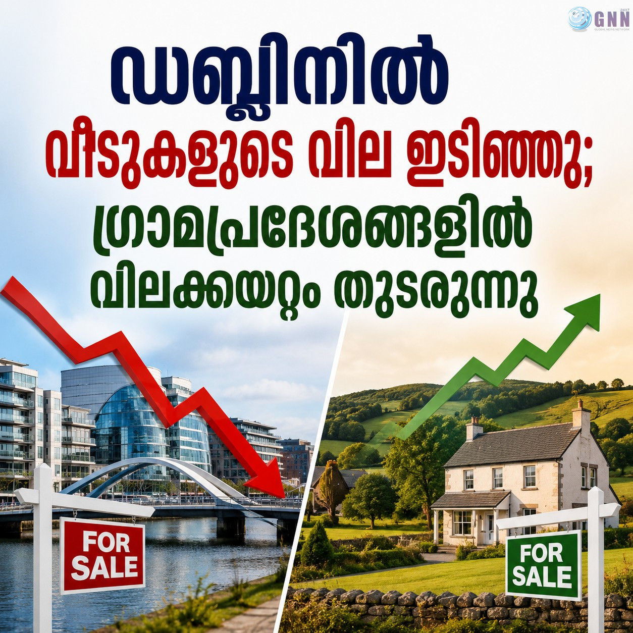 ഡബ്ലിനിൽ വീടുകളുടെ വില ഇടിഞ്ഞു; ഗ്രാമപ്രദേശങ്ങളിൽ വിലക്കയറ്റം തുടരുന്നു