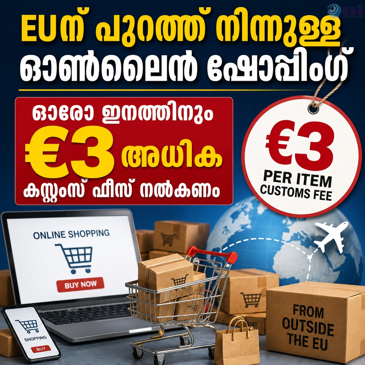 EUന് പുറത്തുനിന്നുള്ള ഓൺലൈൻ ഷോപ്പിംഗിന് പുതിയ കസ്റ്റംസ് ഫീസ് നാളെ മുതൽ; ഓരോ ഇനത്തിനും €3 അധികം നൽകണം