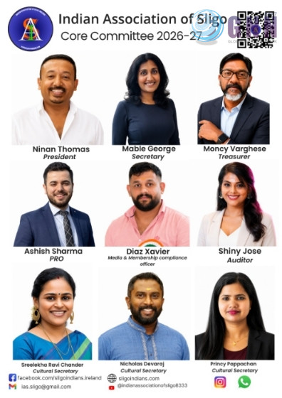 സ്ലൈഗോ ഇന്ത്യൻ അസോസിയേഷൻ ഇരുപതാം വർഷത്തിലേക്ക്; നൈനാൻ തോമസ് പുതിയ പ്രസിഡന്റ്, മേബിൾ ജോർജ് സെക്രട്ടറി