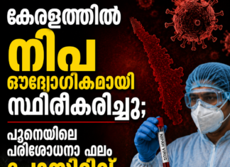 കേരളത്തിൽ നിപ ഔദ്യോഗികമായി സ്ഥിരീകരിച്ചു; പൂനെയിലെ പരിശോധനാ ഫലം പോസിറ്റീവ്