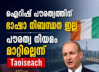 ഐറിഷ് പൗരത്വത്തിന് ഭാഷാ നിബന്ധന ഇല്ല; പൗരത്വ നിയമം മാറ്റില്ലെന്ന് Taoiseach