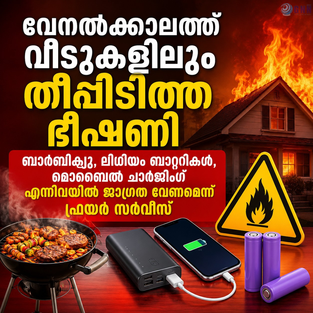 വേനൽക്കാലത്ത് വീടുകളിലും തീപിടിത്ത ഭീഷണി; ബാർബിക്യൂ, ലിഥിയം ബാറ്ററികൾ, മൊബൈൽ ചാർജിംഗ് എന്നിവയിൽ ജാഗ്രത വേണമെന്ന് ഫയർ സർവീസ്