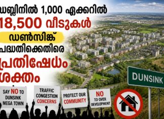 ഡബ്ലിനിൽ 1,000 ഏക്കറിൽ 18,500 വീടുകൾ; ഡൺസിങ്ക് പദ്ധതിക്കെതിരെ പ്രതിഷേധം ശക്തം