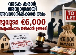 വാടക കരാർ അന്യായമായി അവസാനിപ്പിക്കാൻ ശ്രമം; ഭൂവുടമ €6,000 നഷ്ടപരിഹാരം നൽകാൻ ഉത്തരവ്