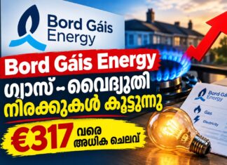 Bord Gáis Energy ഗ്യാസ്–വൈദ്യുതി നിരക്കുകൾ കൂട്ടുന്നു; €317 വരെ അധിക ചെലവ്