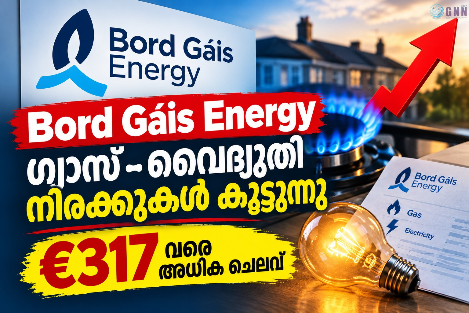 Bord Gáis Energy ഗ്യാസ്–വൈദ്യുതി നിരക്കുകൾ കൂട്ടുന്നു; €317 വരെ അധിക ചെലവ്
