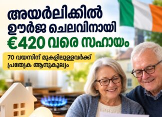 അയർലണ്ടിൽ ഊർജ ചെലവുകൾക്കായി €420 വരെ സഹായം; 70 വയസിന് മുകളിലുള്ളവർക്ക് പ്രത്യേക ആനുകൂല്യം