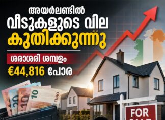 അയർലണ്ടിൽ വീടുകളുടെ വില കുതിക്കുന്നു; ശരാശരി ശമ്പളം €44,816 പോര