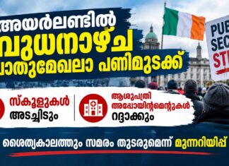 അയർലണ്ടിൽ ബുധനാഴ്ച പൊതുമേഖലാ പണിമുടക്ക്; സ്കൂളുകൾ അടച്ചിടും, ആശുപത്രി അപ്പോയിന്റ്മെന്റുകൾ റദ്ദാക്കും; ശൈത്യകാലത്തും സമരം തുടരുമെന്ന് മുന്നറിയിപ്പ്