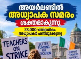 അയർലണ്ടിൽ അധ്യാപക സമരം ശക്തമാകുന്നു; കൂടുതൽ സെക്കൻഡറി സ്കൂൾ അധ്യാപകർ പണിമുടക്കുന്നു