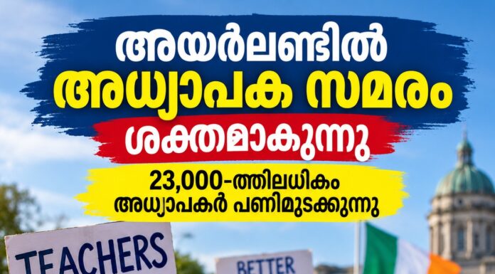 അയർലണ്ടിൽ അധ്യാപക സമരം ശക്തമാകുന്നു; കൂടുതൽ സെക്കൻഡറി സ്കൂൾ അധ്യാപകർ പണിമുടക്കുന്നു